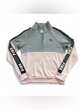 PINK Victoria's Secret Men’s Colorblock Zip Pullover - Gray & Light Pink